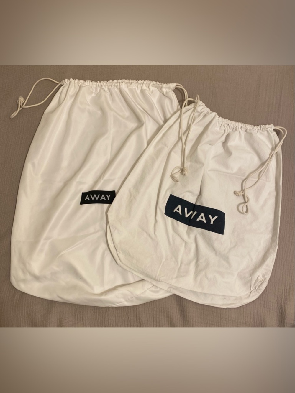 Away White Drawstring Travel Dust Bags with Black Logo - Set of 2